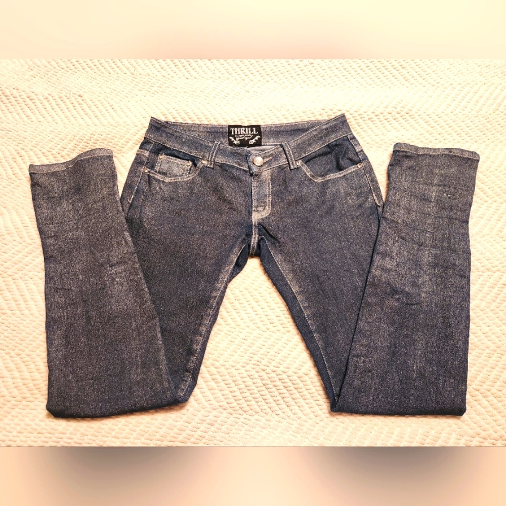 Thrill Skinny Jeans Denim Blue Silver Highlights Size Juniors 3